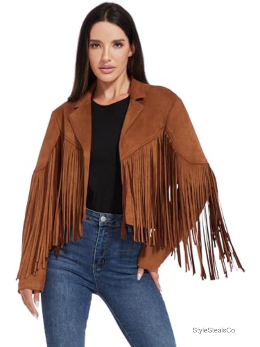 Faux Suede Fringe Jacket Cowgirl Western Style Fringe Jacket